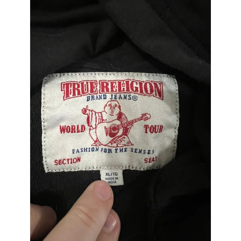 True Religion Mens XL Black Pink Buddha Logo Graphic Hoodiet World Tour